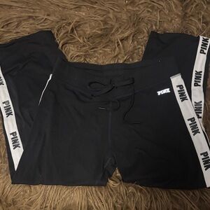 PINK Victoria's Secret Womens BlackWhite Logo-Trim Drawstring Pants. Small.